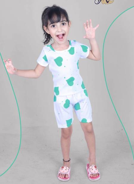 Sea Green Colour Top And Shorty Casual Wear Stretchable Lycra Kids Girls Wear Collection BABY 9 05